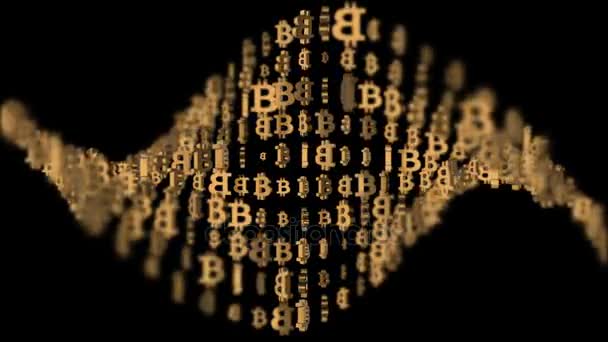 Goldener Schnitt, bestehend aus Bitcoins. Nahtlose 3D-Animation. — Stockvideo