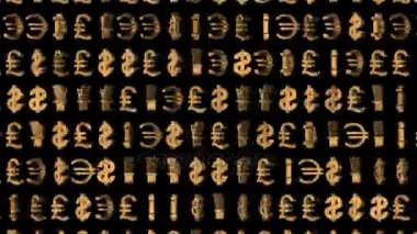 dünyanın başlıca Döviz altın simgelerin duvar. iş sinema deneyimi. sorunsuz döngü.