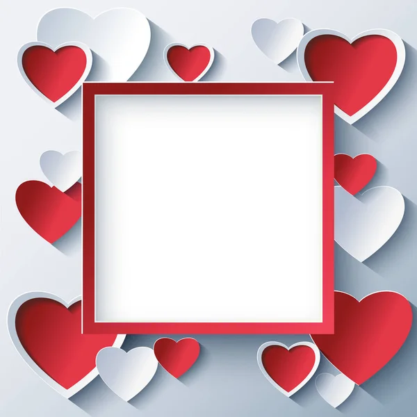 Ημέρα του Αγίου Βαλεντίνου τετράγωνο πλαίσιο με 3d καρδιές — Διανυσματικό Αρχείο