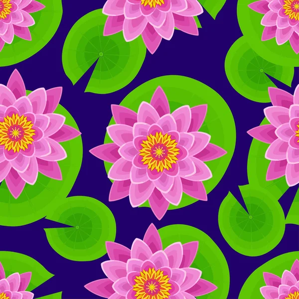 Dark background seamless pattern with lotus Stock Vector