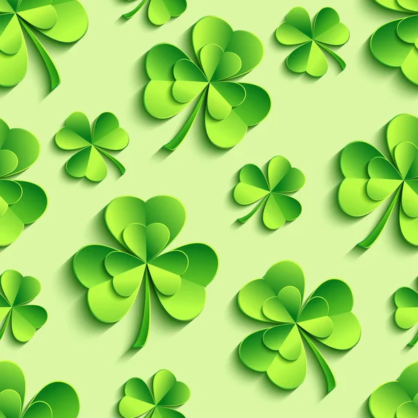 Green seamless pattern with 3d Patricks clover Vector Graphics