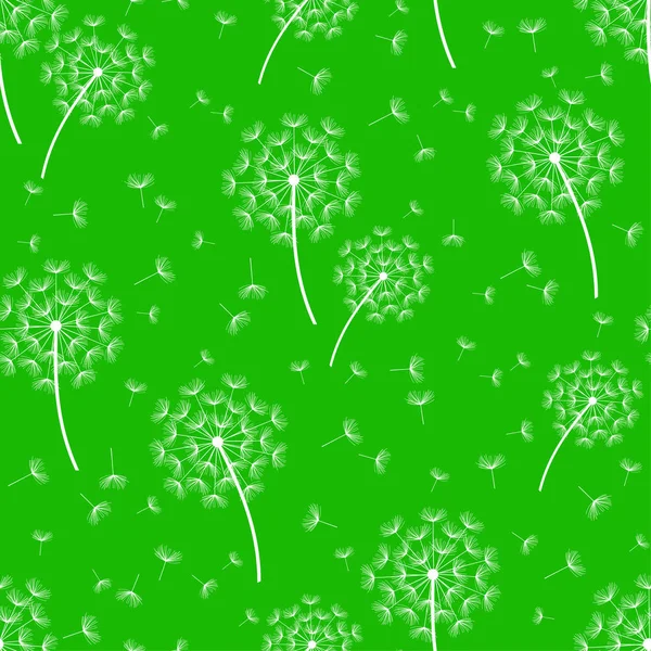 Green seamless pattern with stylized dandelions — Stock Vector