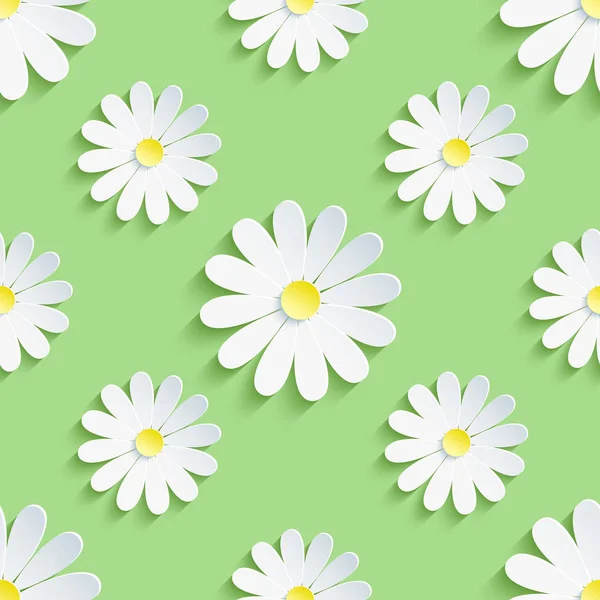 Spring green background seamless pattern with chamomile — Stock Vector