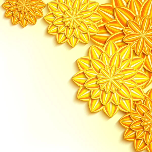 Moderne achtergrond met gele, oranje 3d papieren bloemen Vectorbeelden