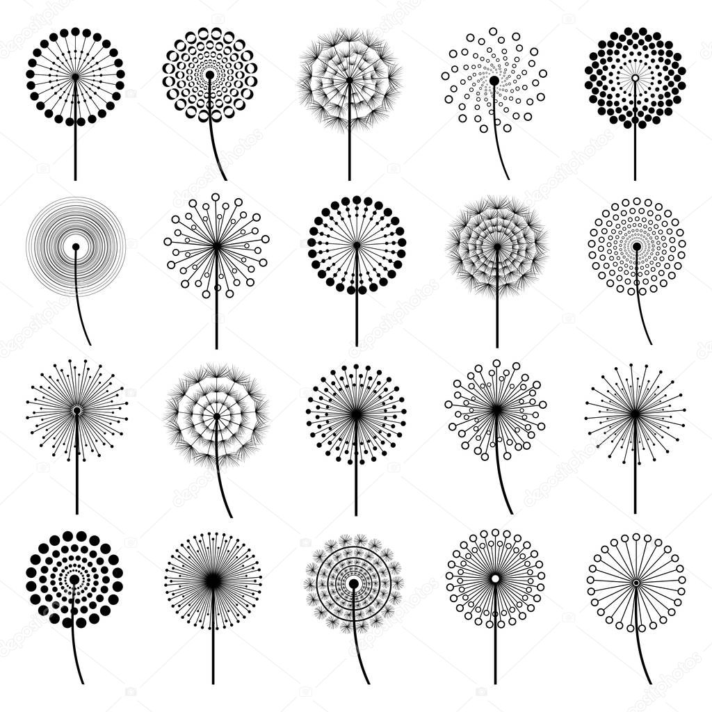 Set of stylized flowers dandelions