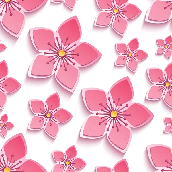 Nahtloses Muster mit 3D-Kirschblüte — Stockvektor