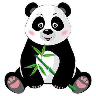 Sitting cute panda with bamboo isolated on white background clipart