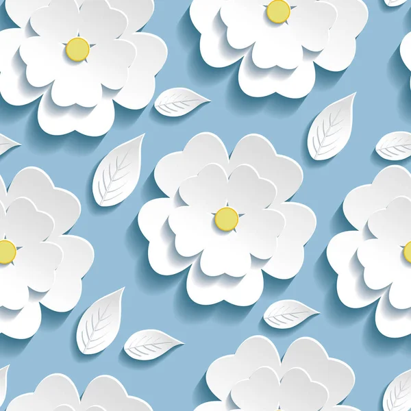 Patrón inconsútil de moda con sakura blanco 3d — Vector de stock