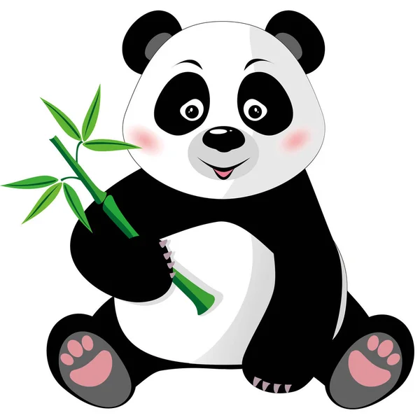 Sentado lindo panda con bambú aislado en blanco — Vector de stock