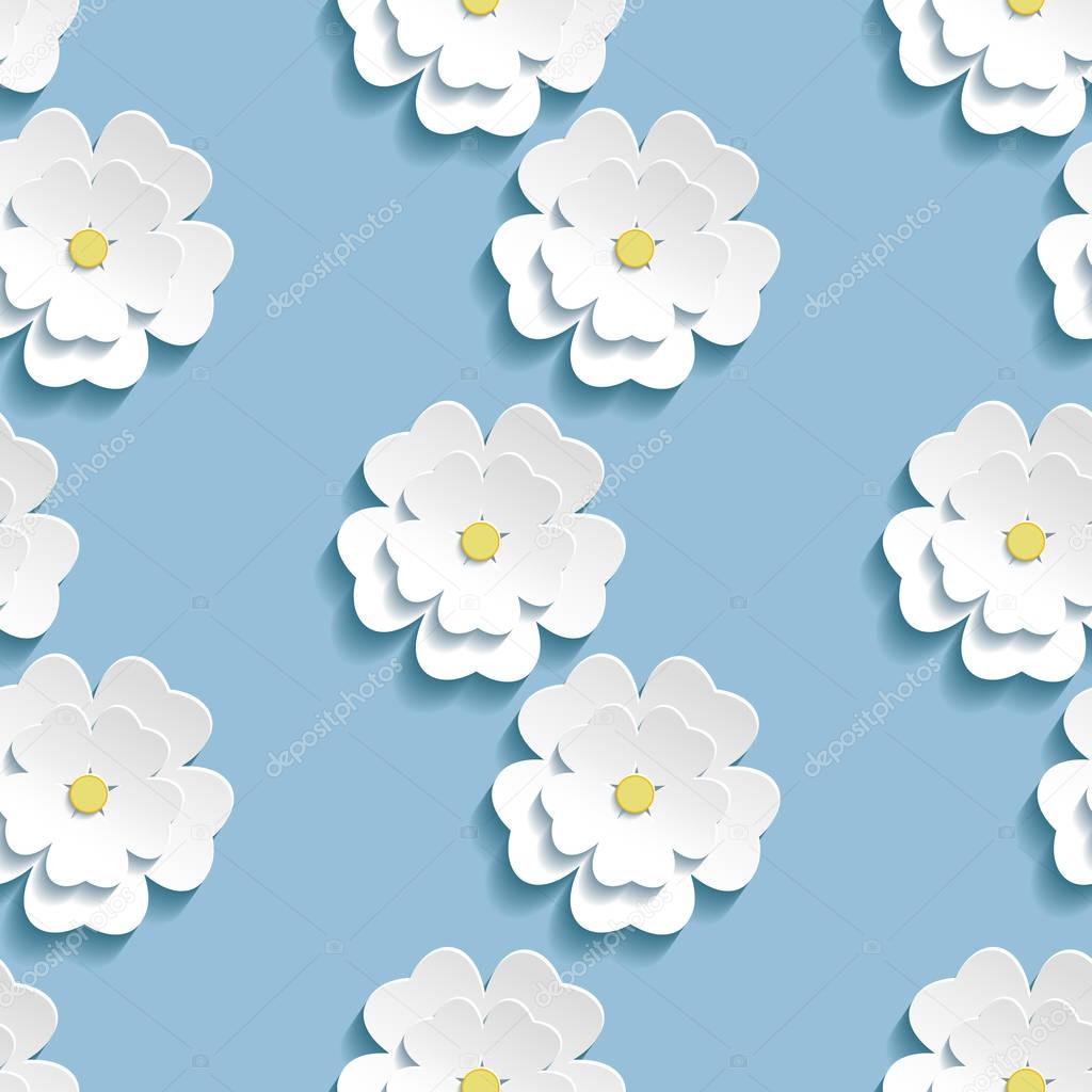 Modern background seamless pattern with 3d white sakura