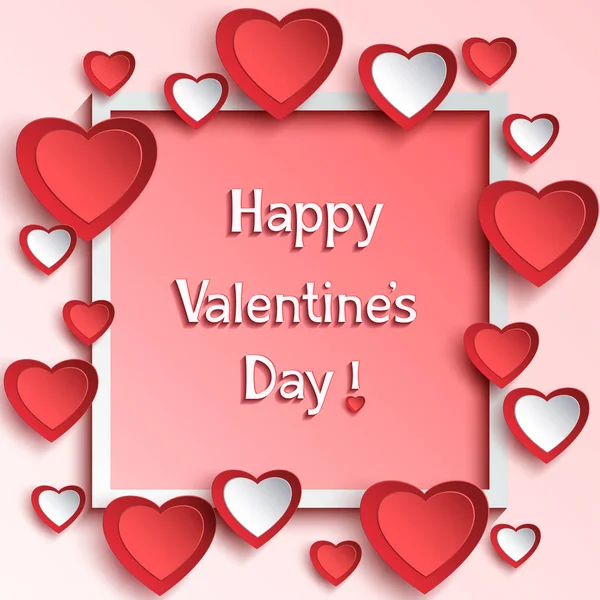 День святого Валентина рамка с 3D бумажных сердец — стоковый вектор