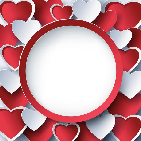 Ημέρα του Αγίου Βαλεντίνου στρογγυλό πλαίσιο με 3d κόκκινες καρδιές — Διανυσματικό Αρχείο