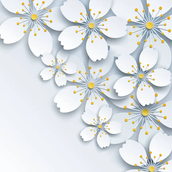 Fundo claro com flores brancas sakura —  Vetores de Stock