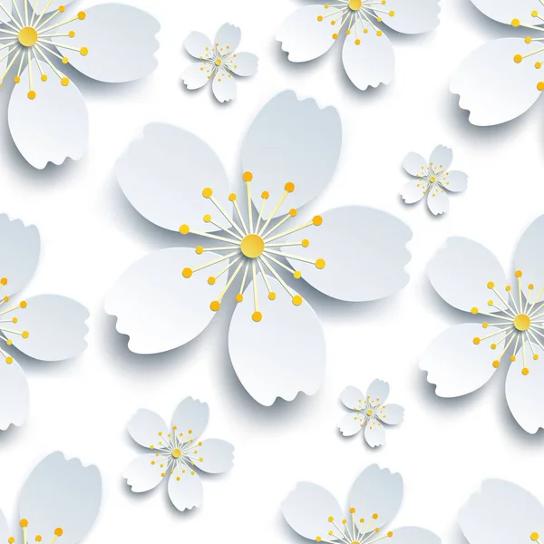 Elegante patrón sin costuras con flores de sakura blancas — Vector de stock