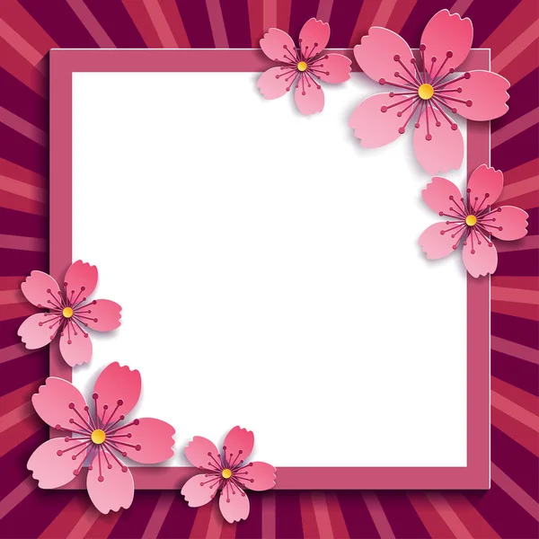 Festlicher Rahmen mit rosa 3D-Sakura-Blüte — Stockvektor