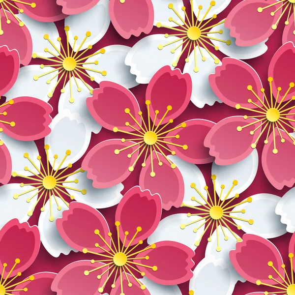 Modernes nahtloses Muster mit weißem und rosa Sakura — Stockvektor