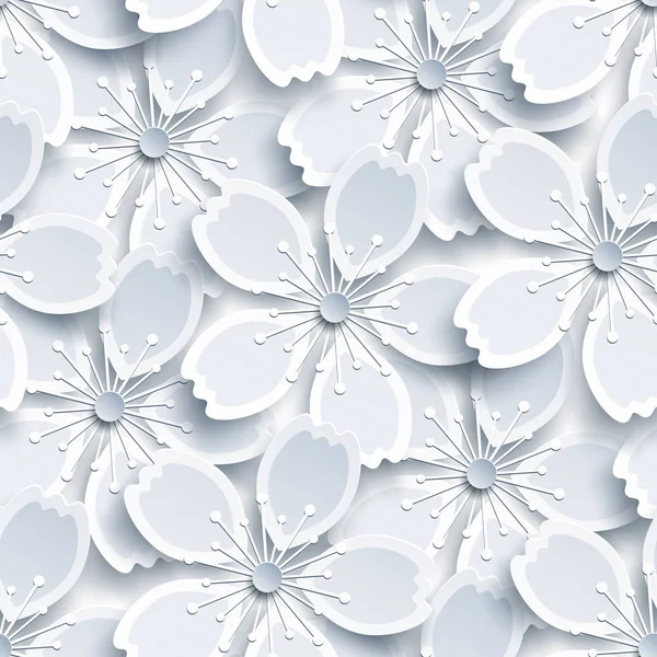 Motif sans couture blanc et gris avec fleur de sakura — Image vectorielle