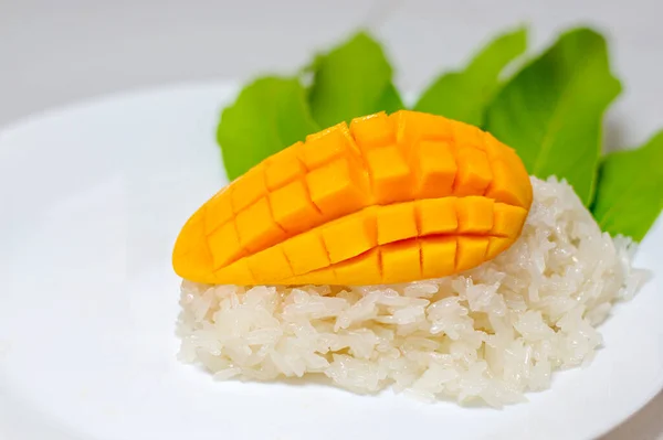Mango sticky rice is a Thai dessert in the summer.