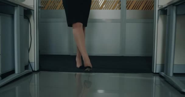 Bureau femme d'affaires marchant autour du bureau bureau, gros plan les jambes et la jupe . — Video