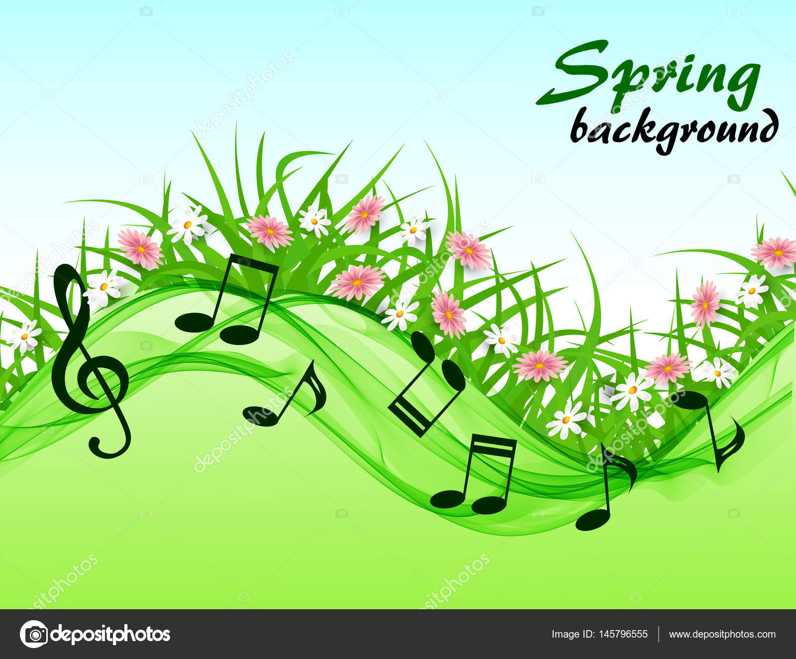 Abstract spring background with music notes and a treble clef — Stock