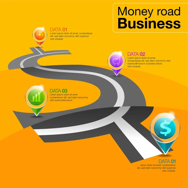 Business money road infográfico —  Vetores de Stock