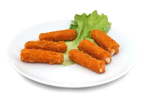 Breaded Cheese Sticks Plate White Background — Stock Photo, Image