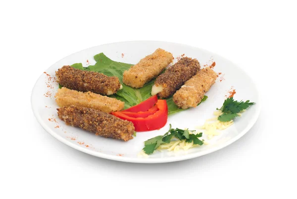 Breaded Cheese Sticks Plate White Background — Stock Photo, Image