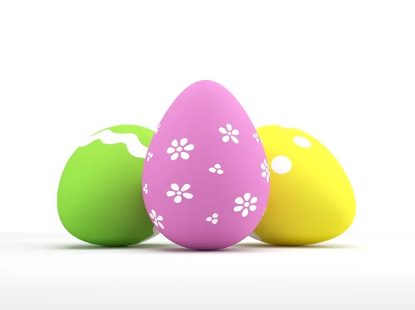 Three easter eggs on white background