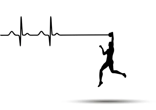 Vektor szívverés elektrokardiogram és futó ember — Stock Vector
