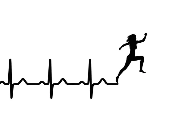 Vector illustration of heartbeat electrocardiogram and running woman — Stock Vector