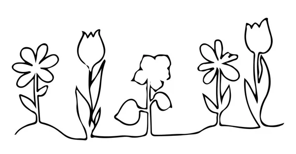 Een lijn ontwerp silhouet van bloemen — Stockvector