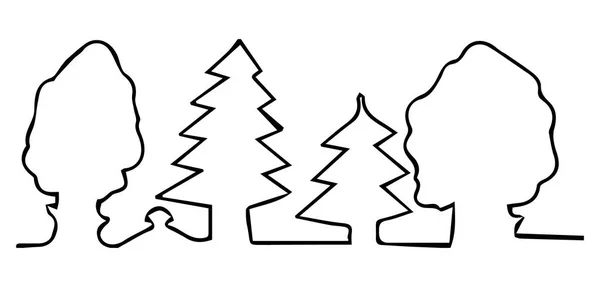 Nakreslen jeden řádek stromy v lese — Stockový vektor