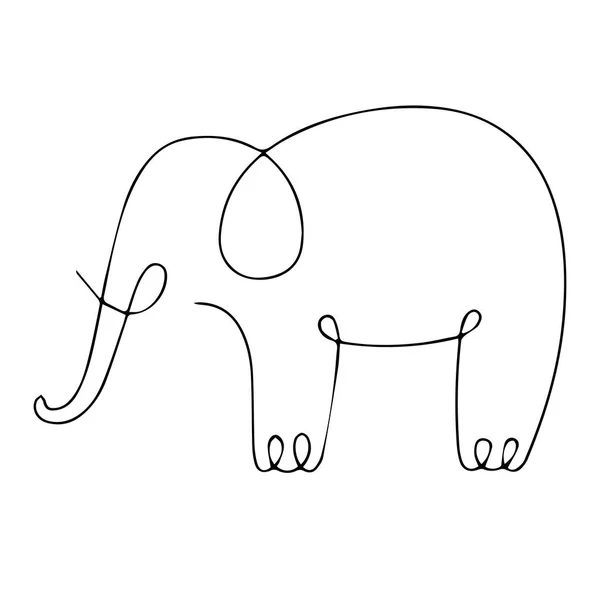 Silueta de diseño de elefante de una línea. Mano dibujado minimalismo estilo vector — Archivo Imágenes Vectoriales