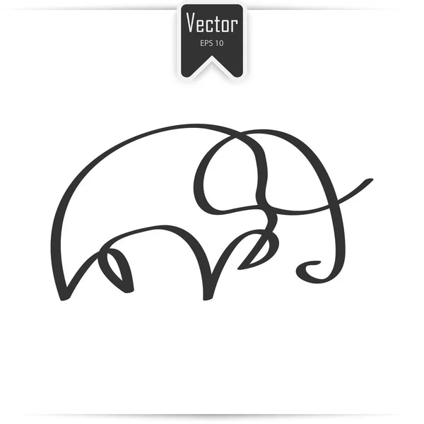 Una linea silhouette elefante design — Vettoriale Stock