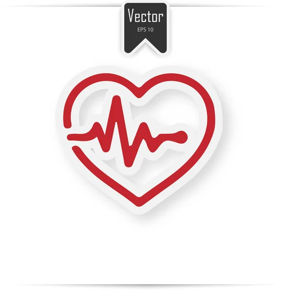 Pouls cardiaque - icône vectorielle rouge avec ombre — Image vectorielle