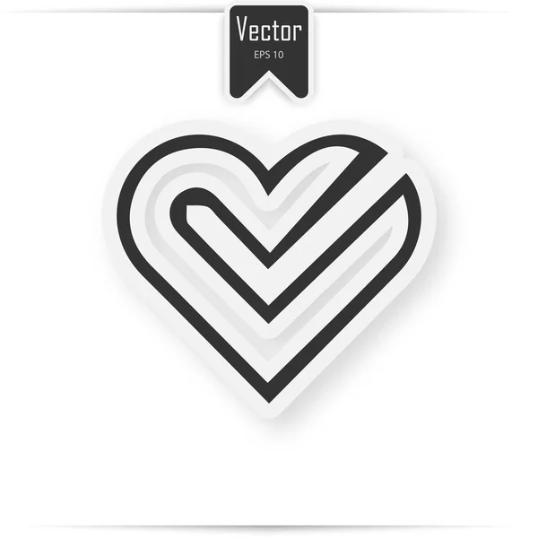 Corazón de papel rojo con garrapata blanca en el fondo gris — Vector de stock