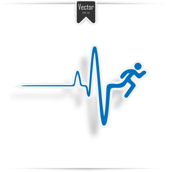 Il battito cardiaco rende l'uomo in esecuzione simbolo stock vettore. Concetto di salute, design creativo . — Vettoriale Stock