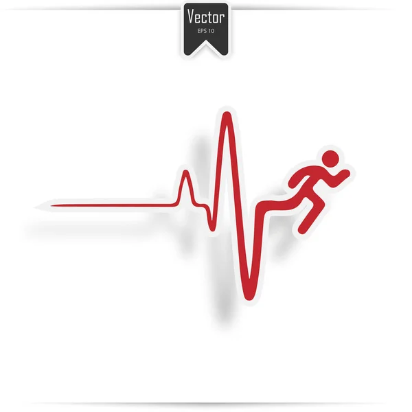 Cardiogramma di arresto cardiaco e morte. battito cardiaco vettoriale elettrocardiogramma e uomo in corsa — Vettoriale Stock