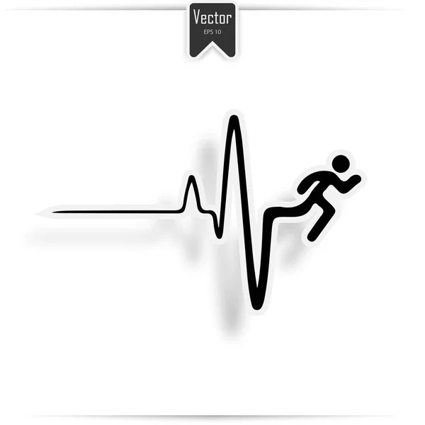 Hombre corriendo e icono del latido del corazón. Ilustración vectorial . — Vector de stock