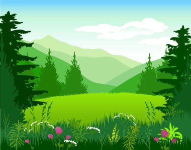 Vektör çizim. Alpine meadows.