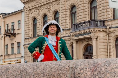 St Petersburg, Russia - May 18, 2017: A street actor playing Peter the Great clipart