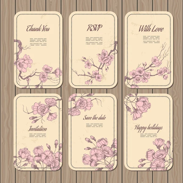 Modelos de cartão sakura florescendo vintage — Vetor de Stock
