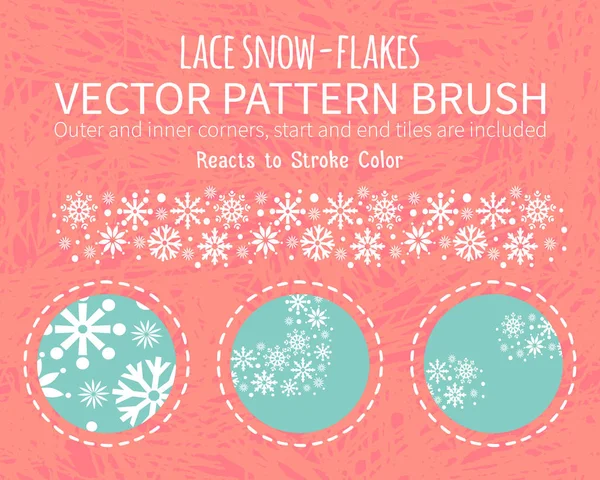 Cepillo vectorial de copos de nieve decorativo dibujado a mano — Vector de stock