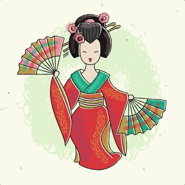 Vektor-Illustration der tanzenden Geisha — Stockvektor