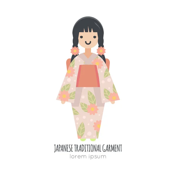 Векторная иллюстрация японской девушки в кимоно . — стоковый вектор