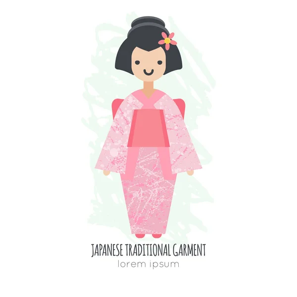 Vektorillustration des japanischen Mädchens im Kimono. — Stockvektor