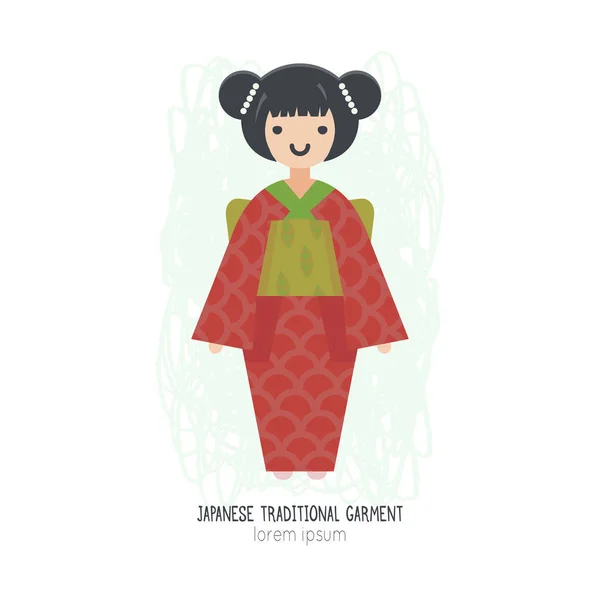 Vektorillustration des japanischen Mädchens im Kimono. — Stockvektor