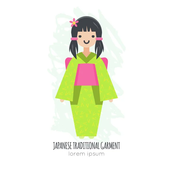 Vektorillustration des japanischen Mädchens im Kimono. — Stockvektor