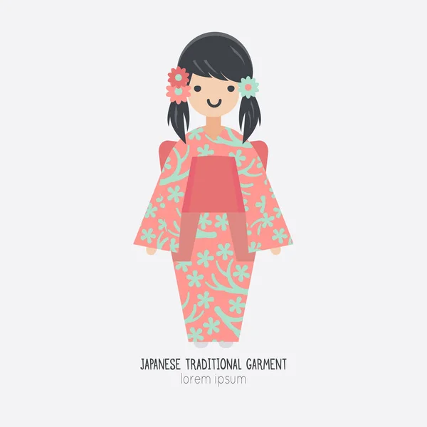 Menina japonesa em hanami kimono Vetor De Stock