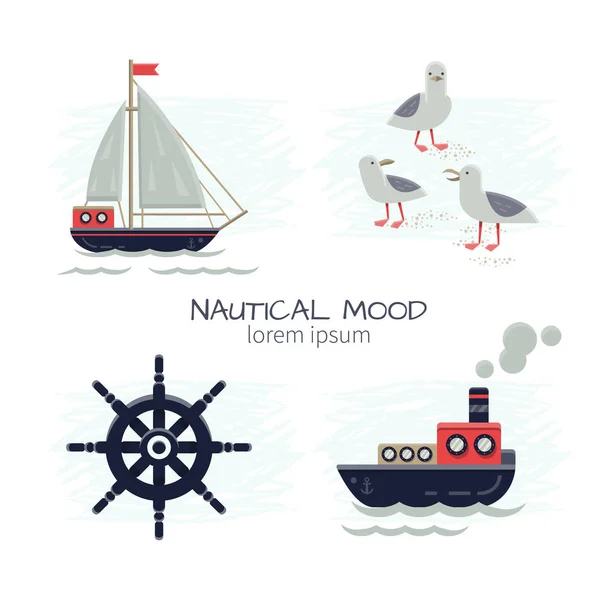 Set of Nautical Vector Pictures — Stock Vector